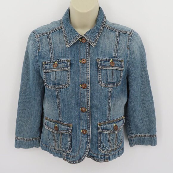 DKNY Jeans Women Small Blue Denim Jean Jacket Collar Button Pockets Cotton Y2K - Picture 10 of 10